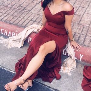 Long off the shoulder dress.